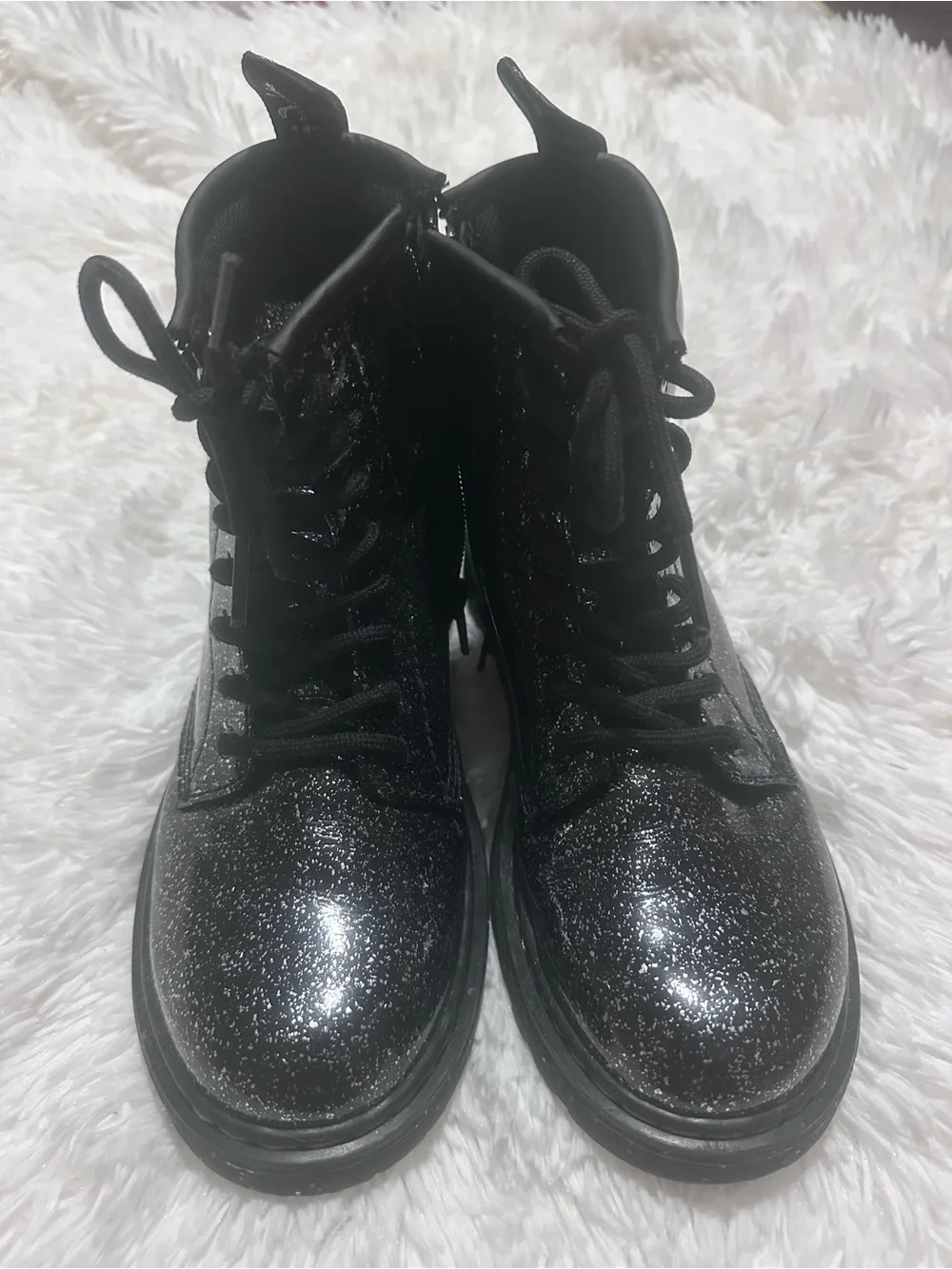 Used Little Girls Dr. Martens Black Glitter Lace-Up Boots size 3
